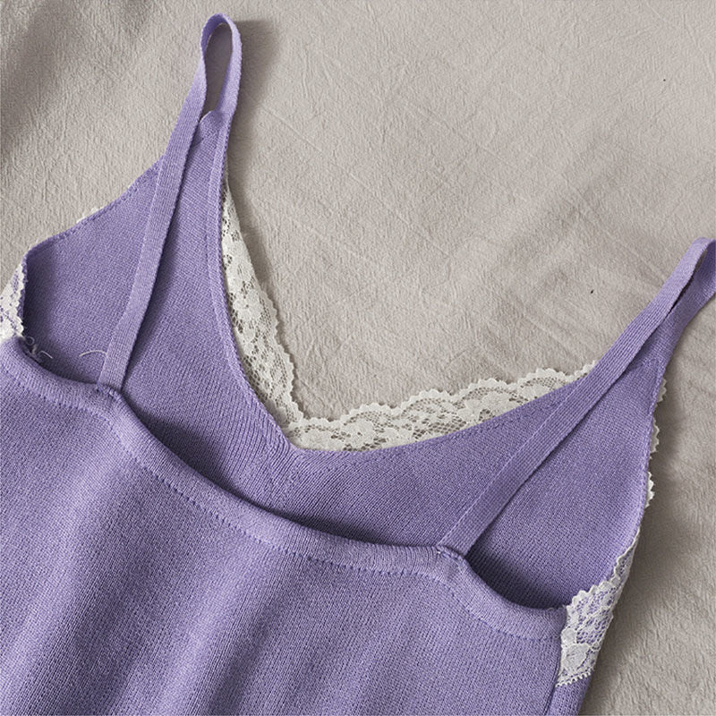 Lace Cami Y2k Tank Top Female V Neck Sleeveless Sexy Blouse Cropped Camisole Knitwear