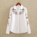 Floral Embroidered Blouse Shirt Women Slim White Tops Long Sleeve Blouses plus size