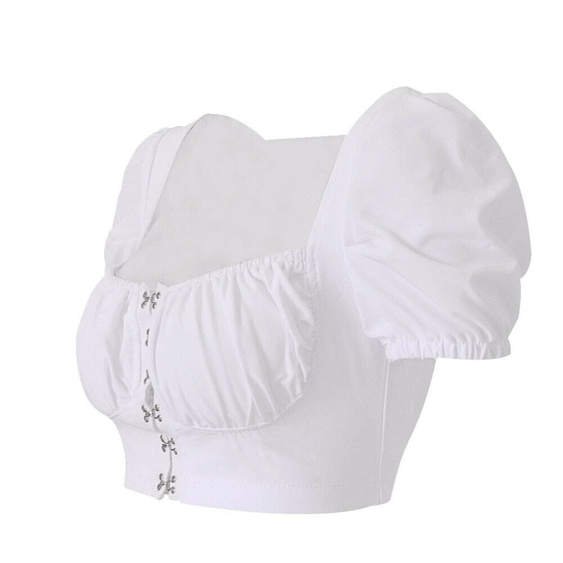 Women clothes Ladies Button Square Neck Tops Short Sleeve square collar pullover T-shirts
