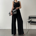 Office Ladies 2-Piece Women Square Neck Loose Vest Top + High Waist Pleated Wide Leg Pants