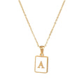 18K Golden Chain Necklaces Male Square Natural Shell Initial Letters Pendant Stainless Steel Jewelry