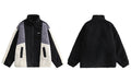 Color Block Patchwork Cotton Thick Warm Varsity Fuzzy Coat Jackets