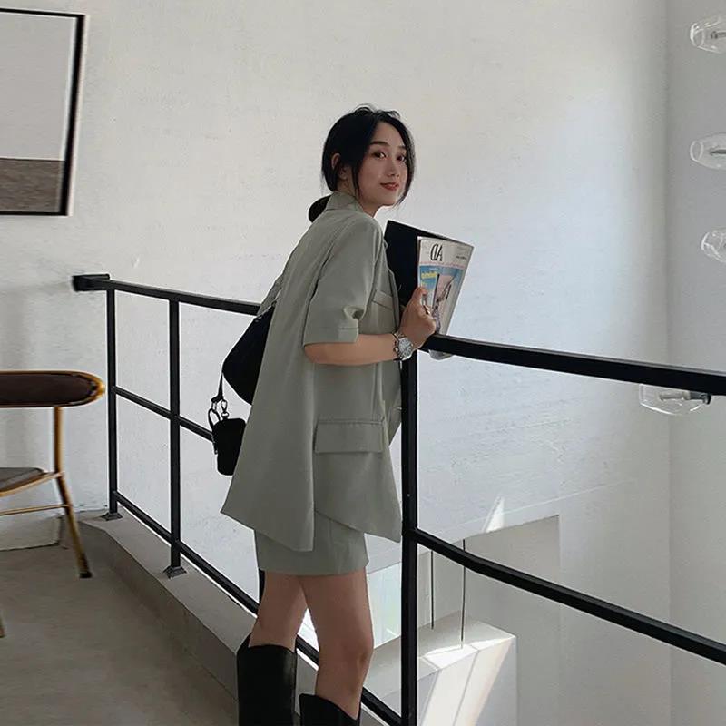 Women's Shorts And Blazer Set Korean Loose Two Piece Suits Female Summer Office Ladies