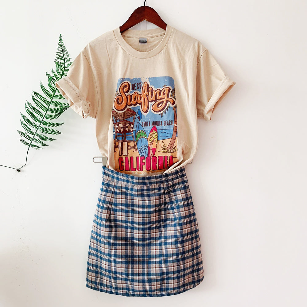 1pcs WHITE Tees Summer Casual Oversized Tee Best Surfing Santa Monica California Womens Retro Style