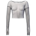 Crystal Diamond See Through Crop Tops Women Hollow Out Beachwear Tops Shiny Sexy Party Top