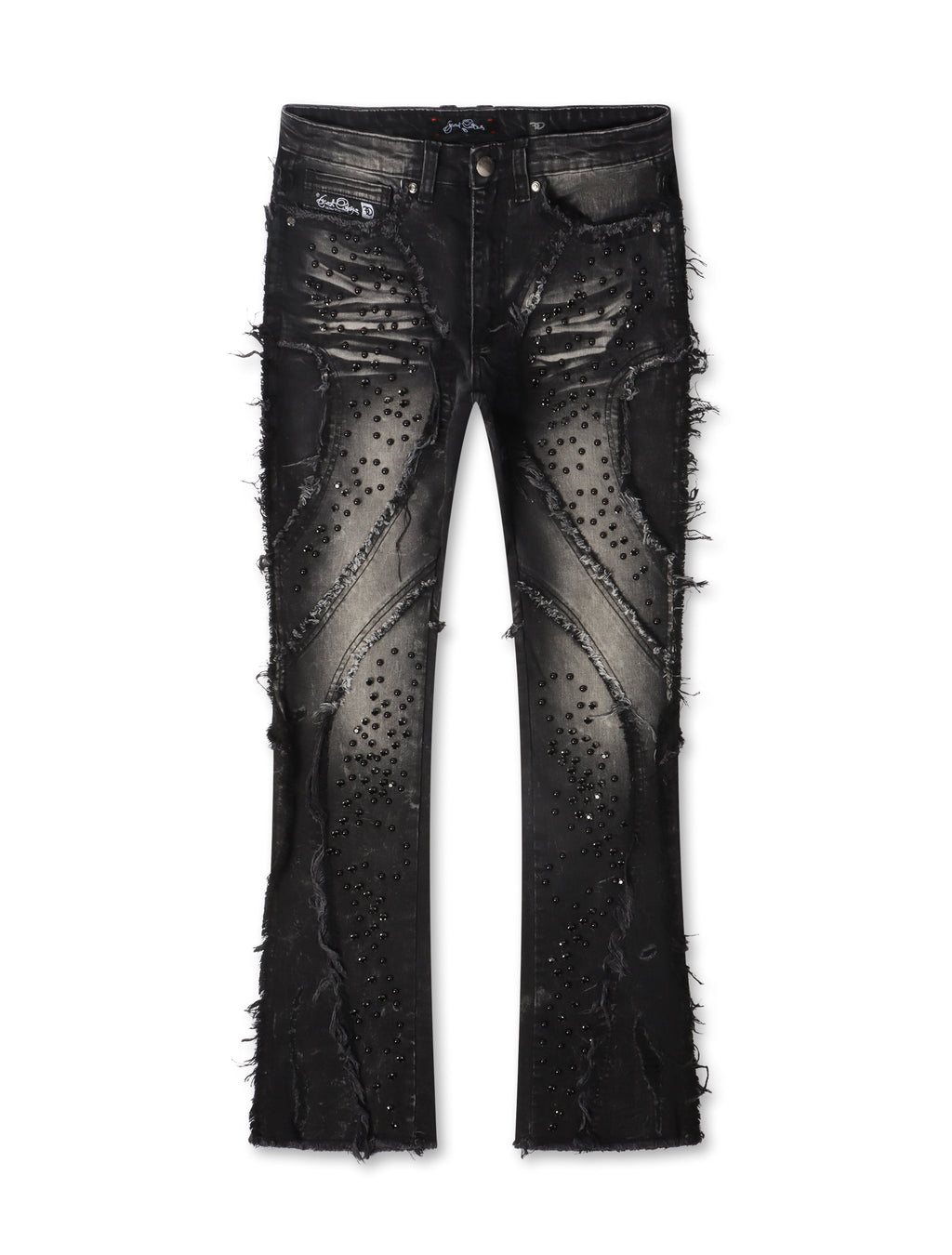 Frost Originals Distressed Rhinestone Stacked Jeans - Black Wash