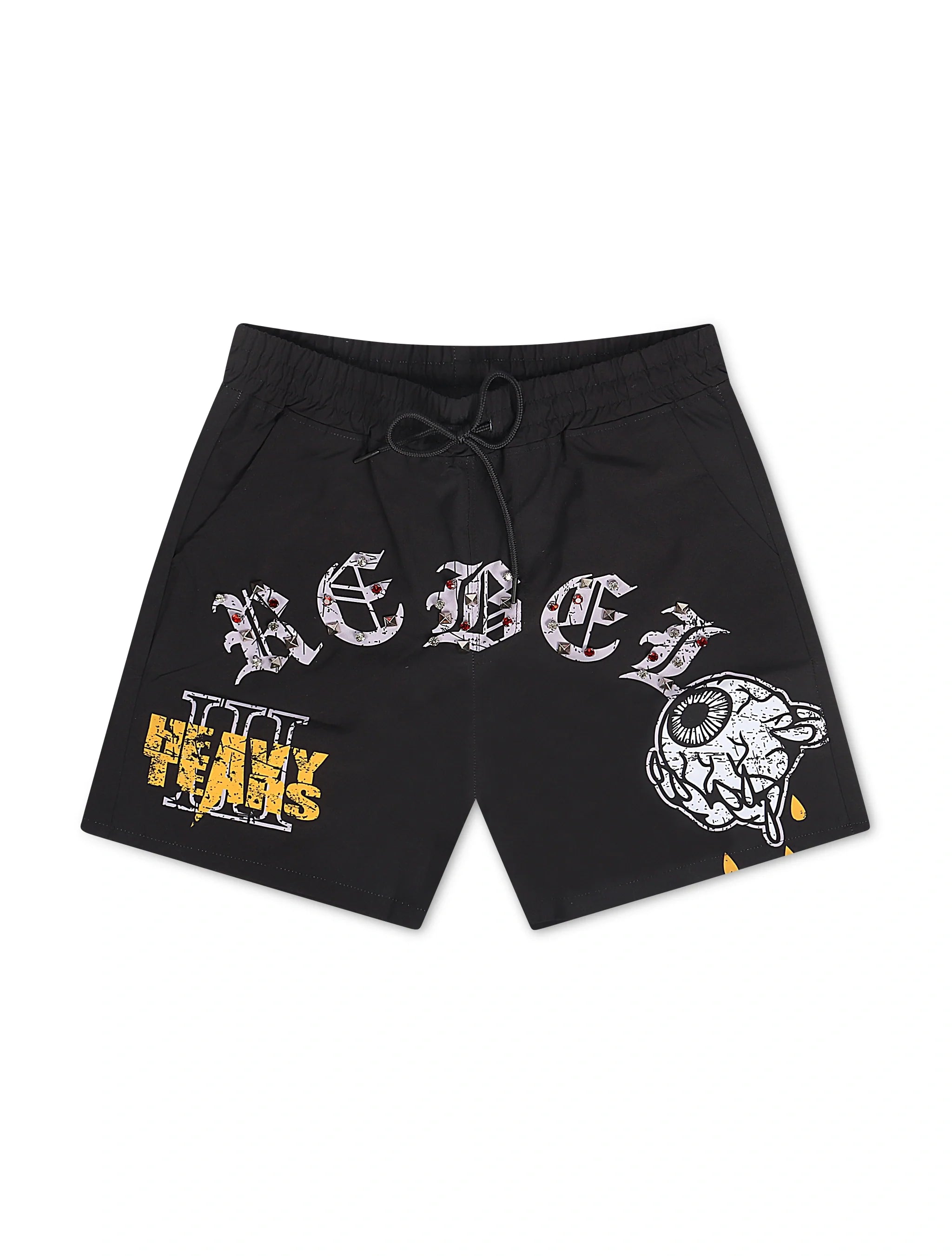 Rebel Minds Heavy Tears Rhinestone Shorts - Black