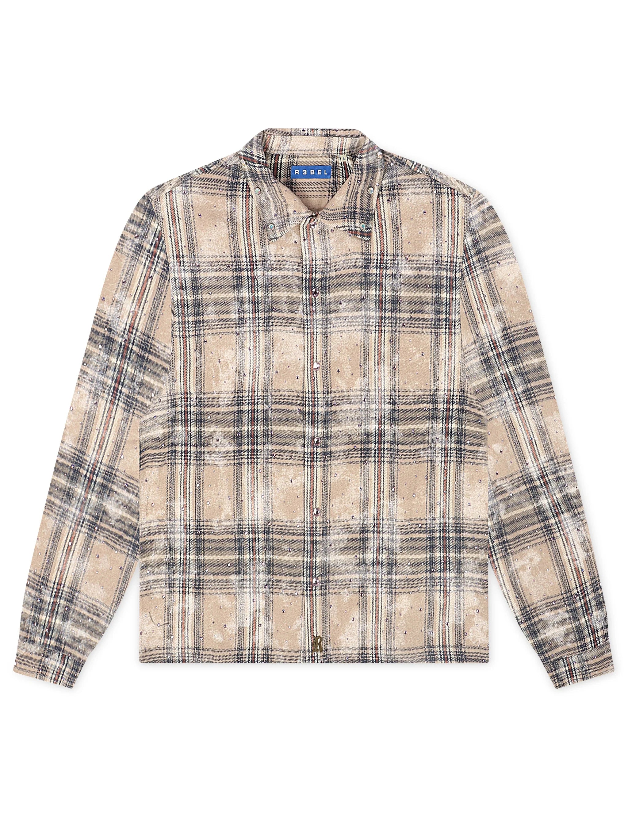 Rebel Denim Rhinestone Flannel - Grey