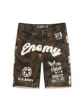 N.M.E NYC Enemy Army '97 Denim Shorts - Camo Wash