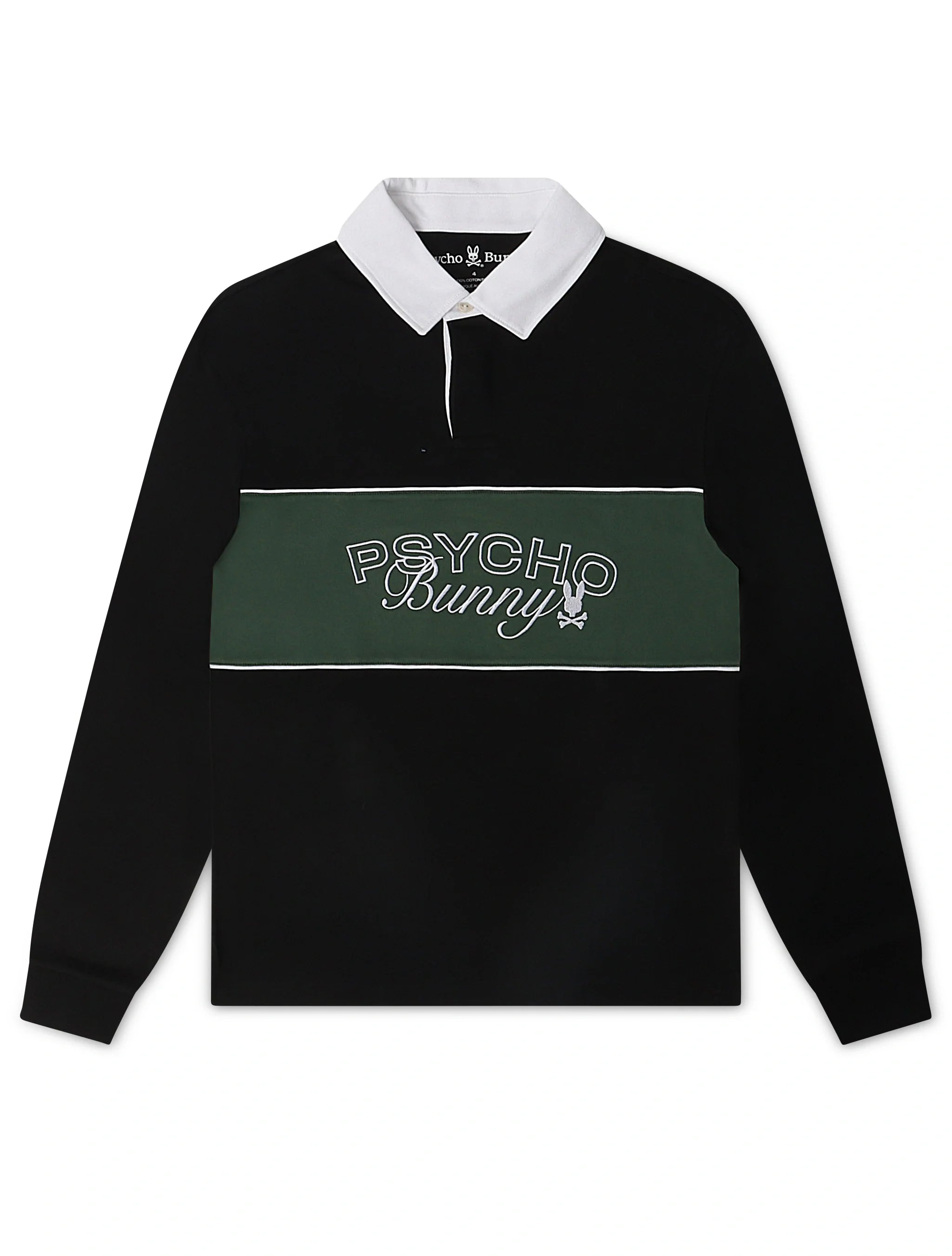 Psycho Bunny Mens Enzo Long Sleeve Rugby Tee - Black/Green