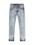 Damati  Distressed Slim Fit Stretch Jeans - Light Blue