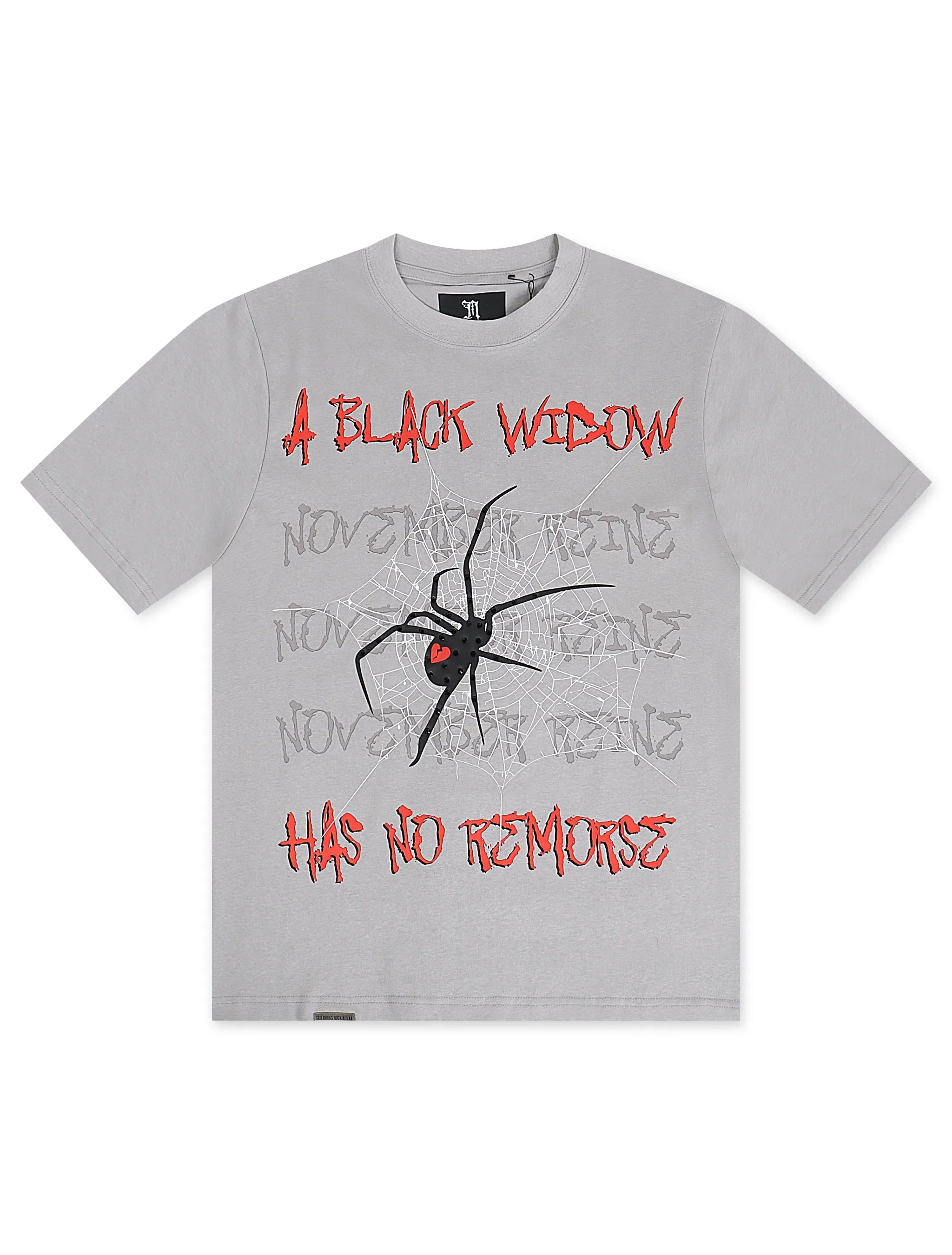 November Reine A Black Widow Heavyweight Tee With Stones - Grey