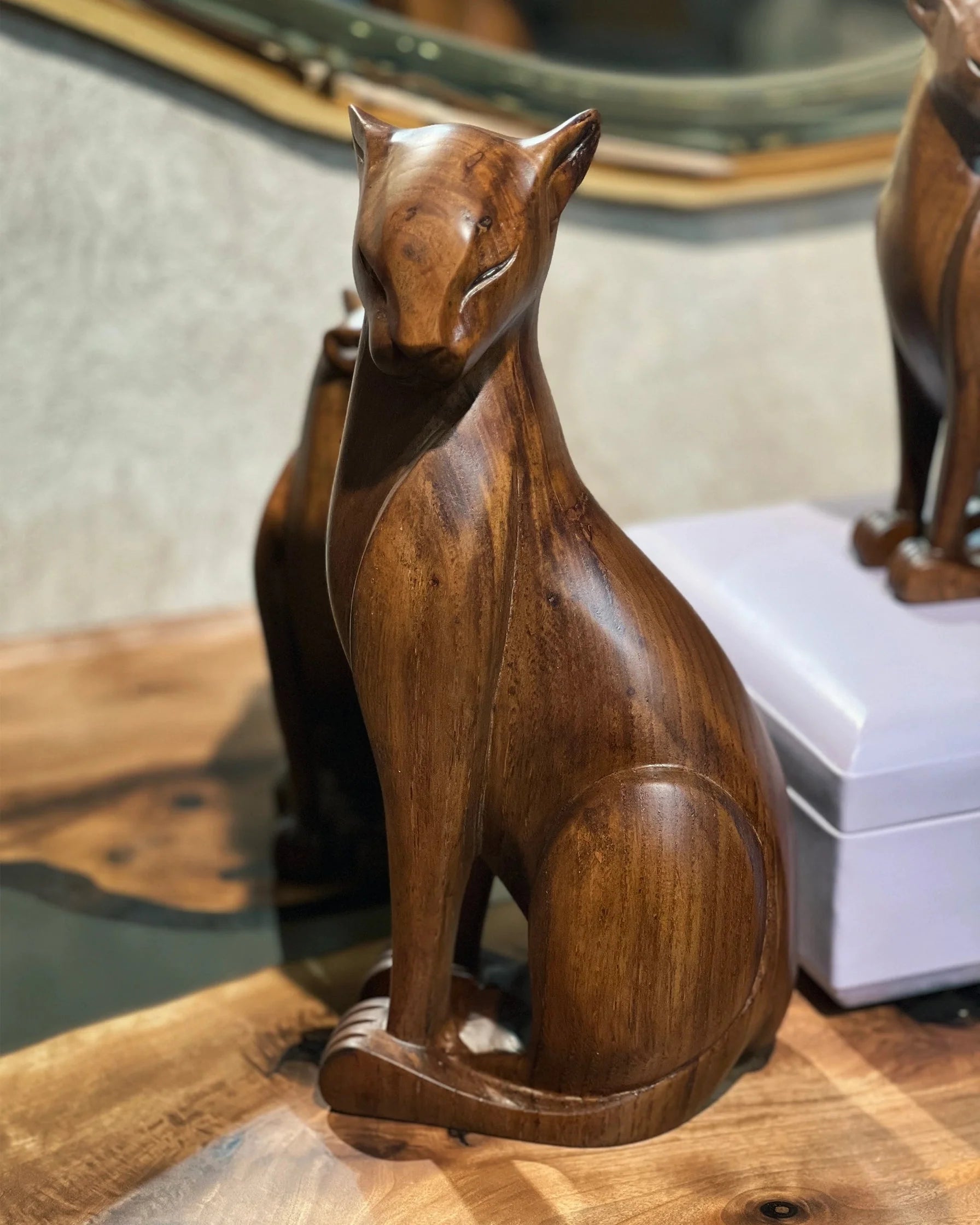 Wooden Wild Cat Figure