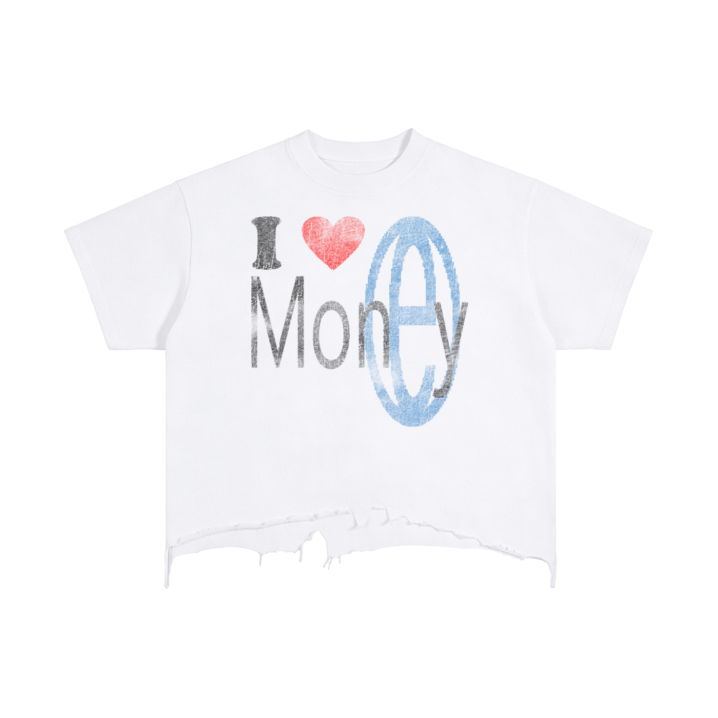 Luv Money White Distressed Hem Washed Shirt Streetwear Cotton 240GSM DTG Print Tee