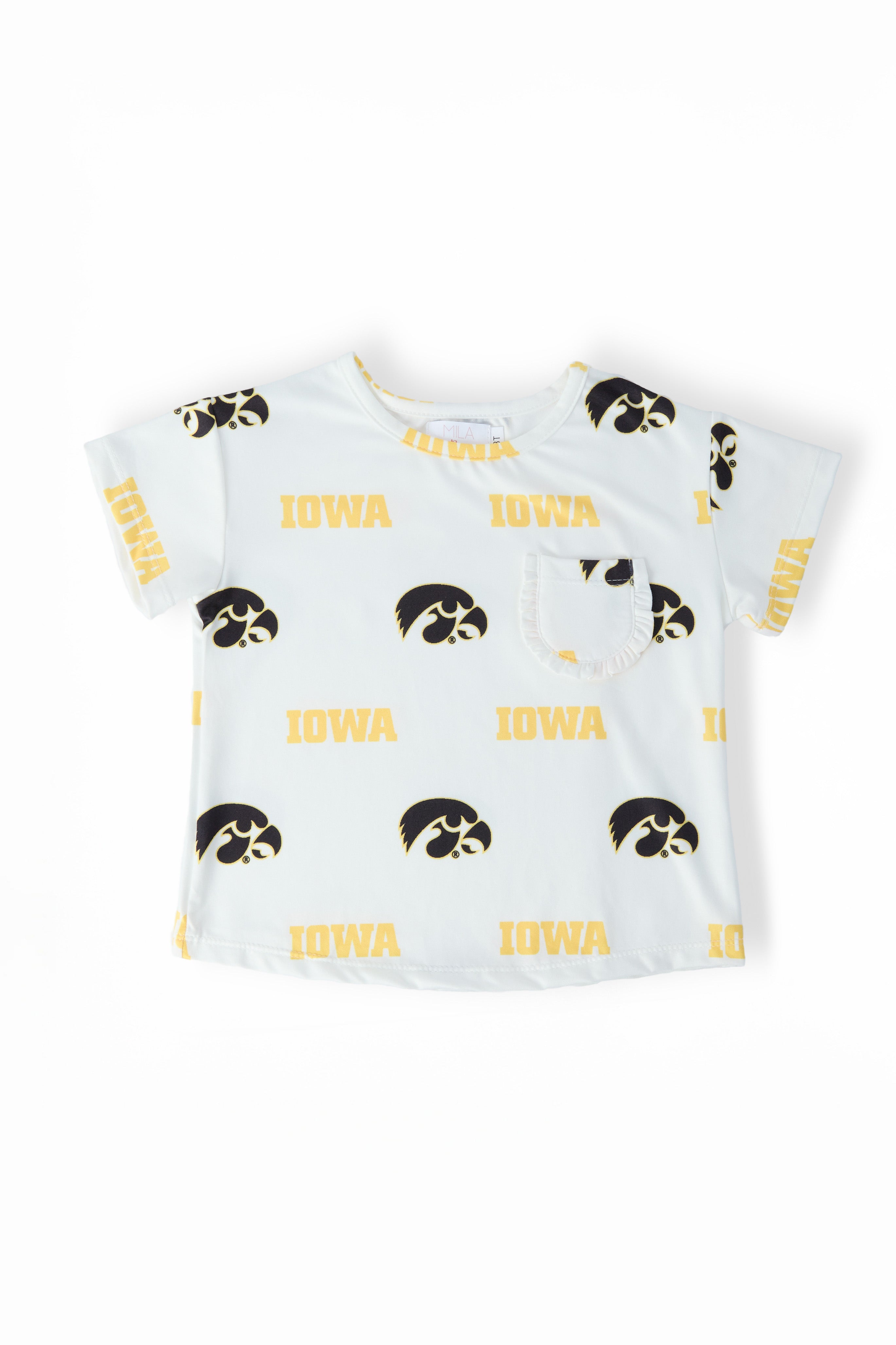 Iowa White Tigerhawk Ruffle Pocket Tee