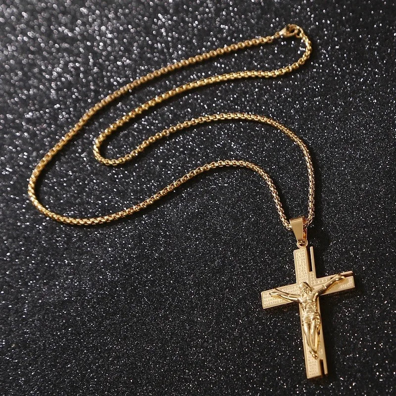 Jesus Christ Cross Necklace Gold Color Cross