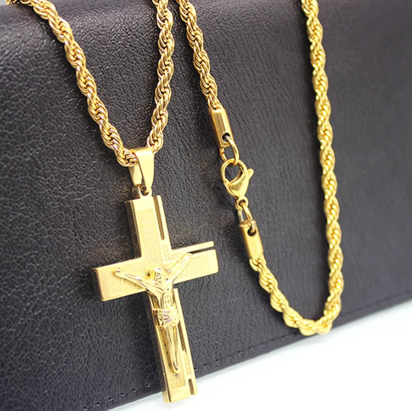 Jesus Christ Cross Necklace Gold Color Cross