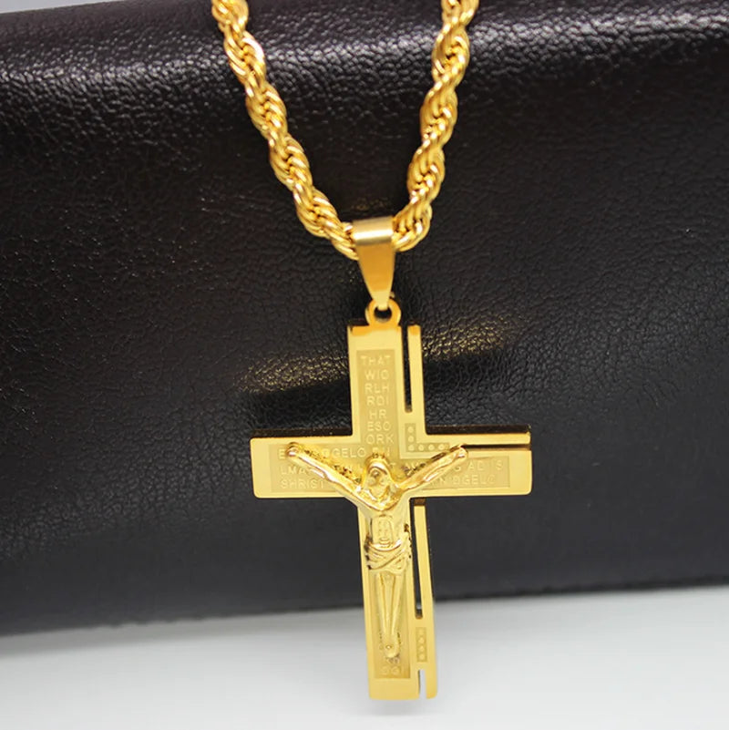 Jesus Christ Cross Necklace Gold Color Cross