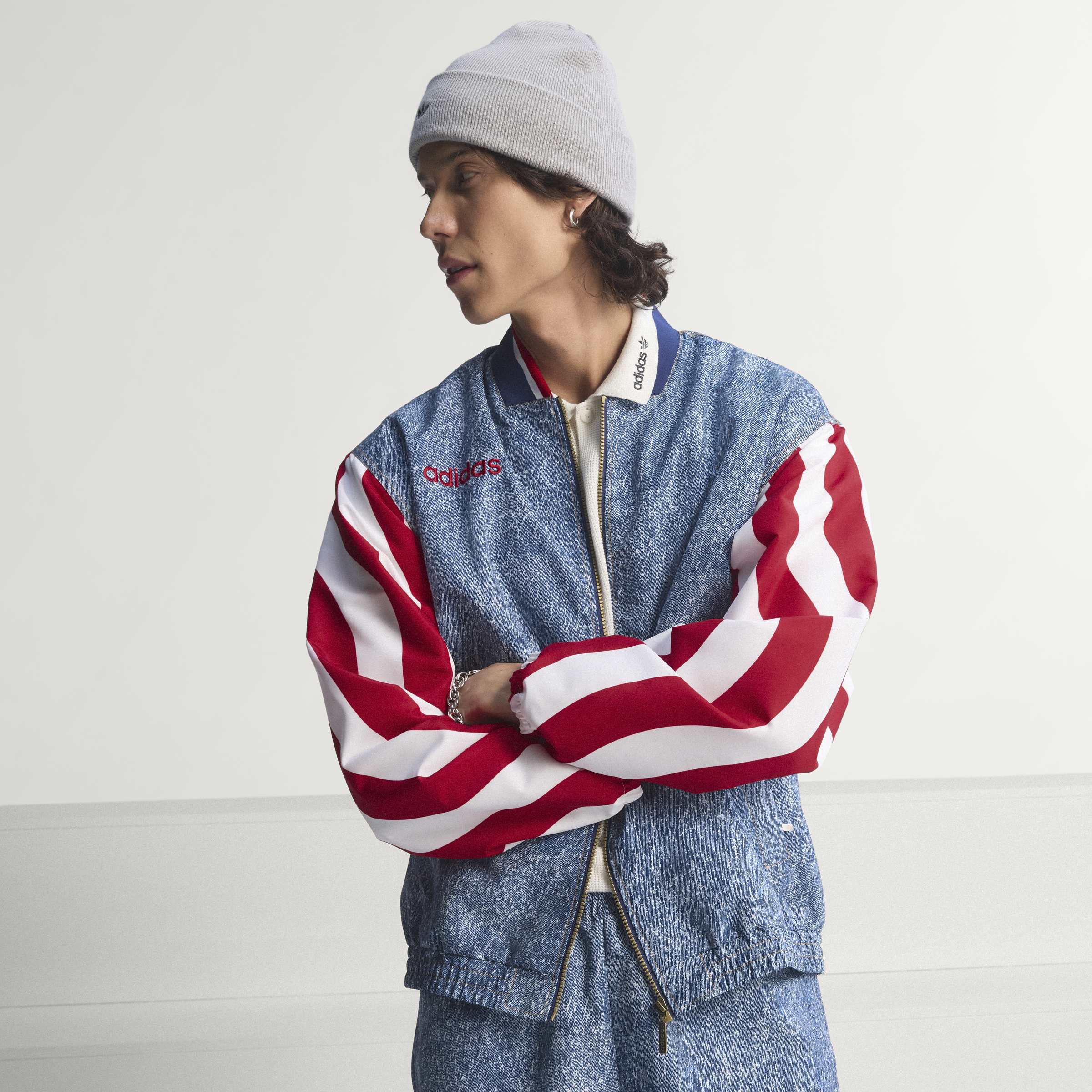 Adidas Mens Denim Graphic Track Jacket - Blue