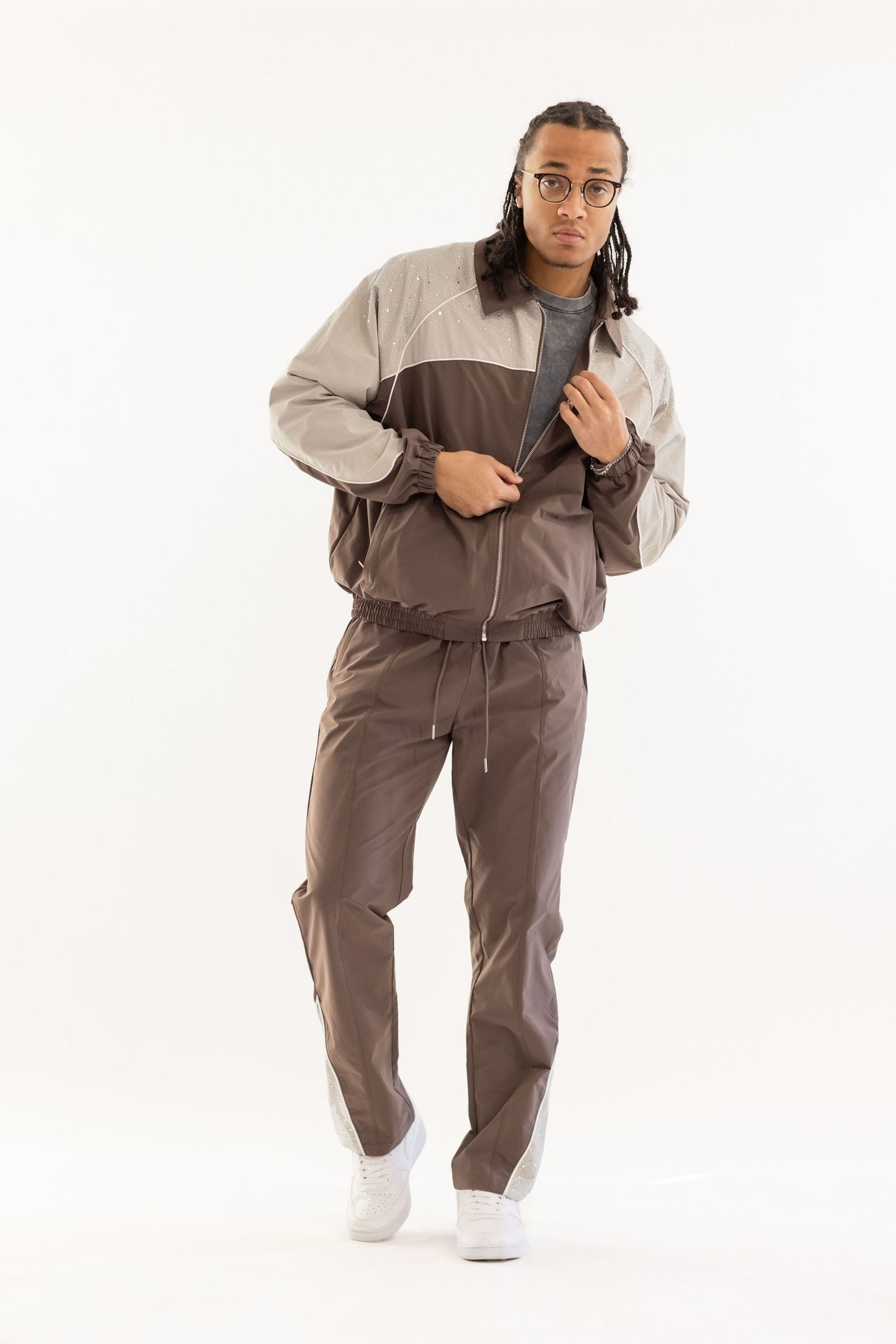 Kindred Rhinestone Track Suit - Brown/Khaki
