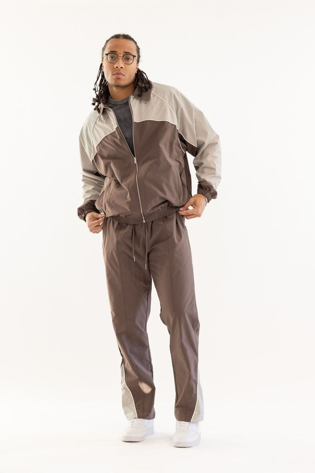 Kindred Rhinestone Track Suit - Brown/Khaki