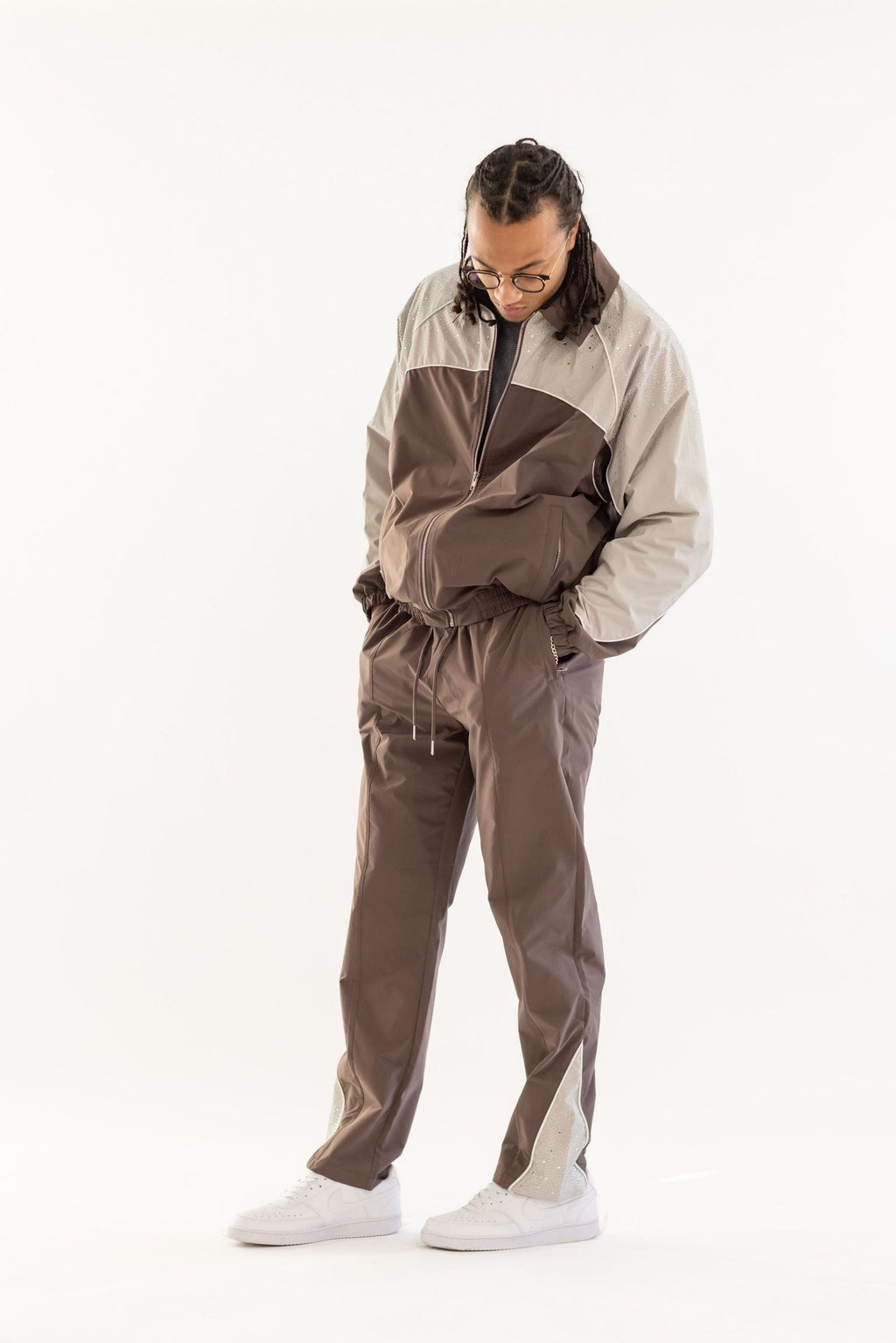 Kindred Rhinestone Track Suit - Brown/Khaki