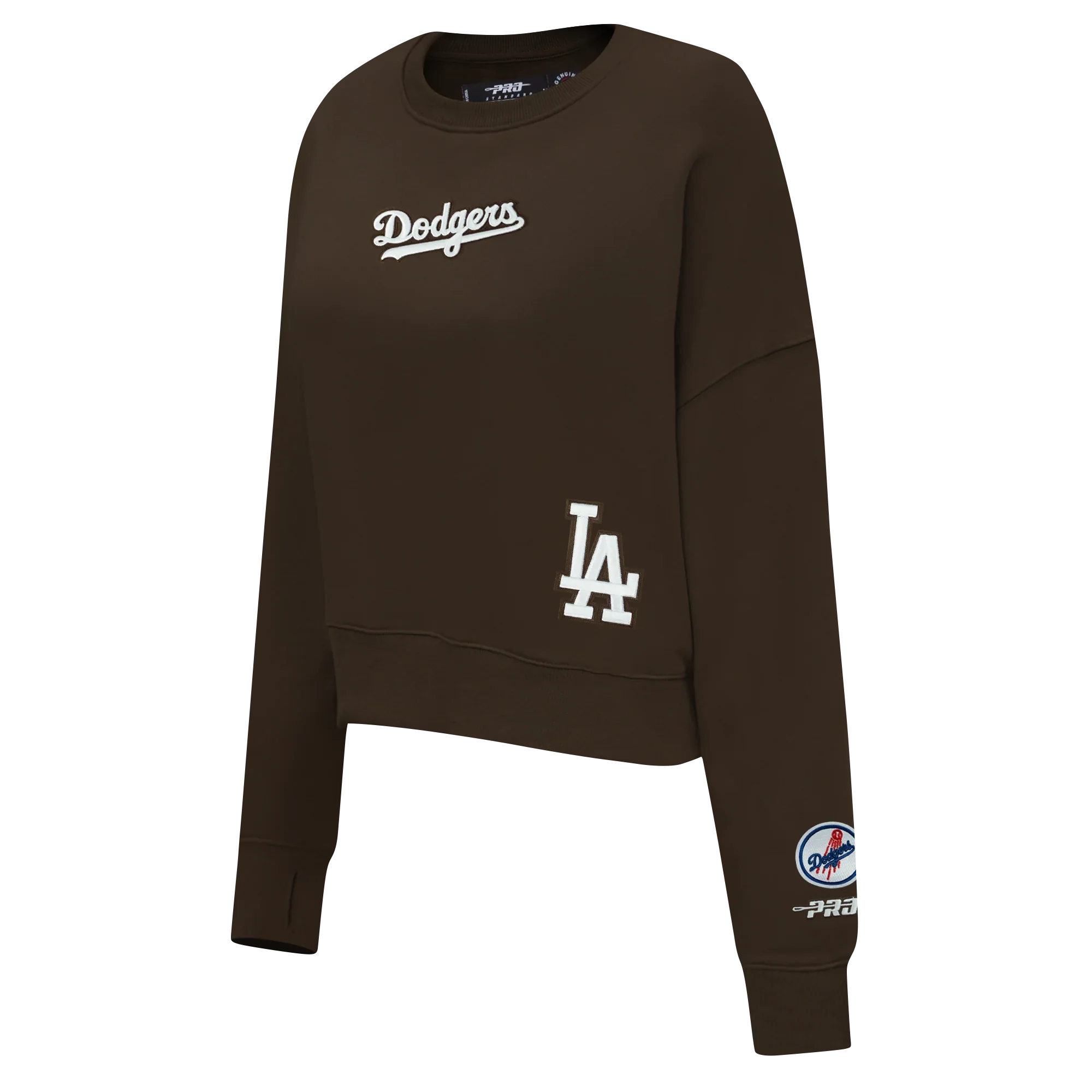 Pro Standard Womens LA Dodgers Cropped Wingspan Crewneck - Brown