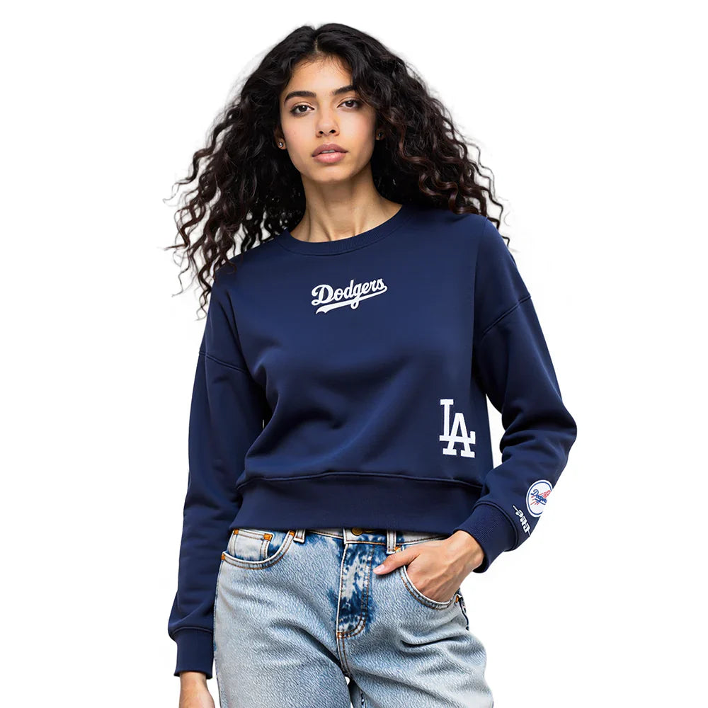 Pro Standard Womens LA Dodgers Cropped Wingspan Crewneck - Midnight Navy