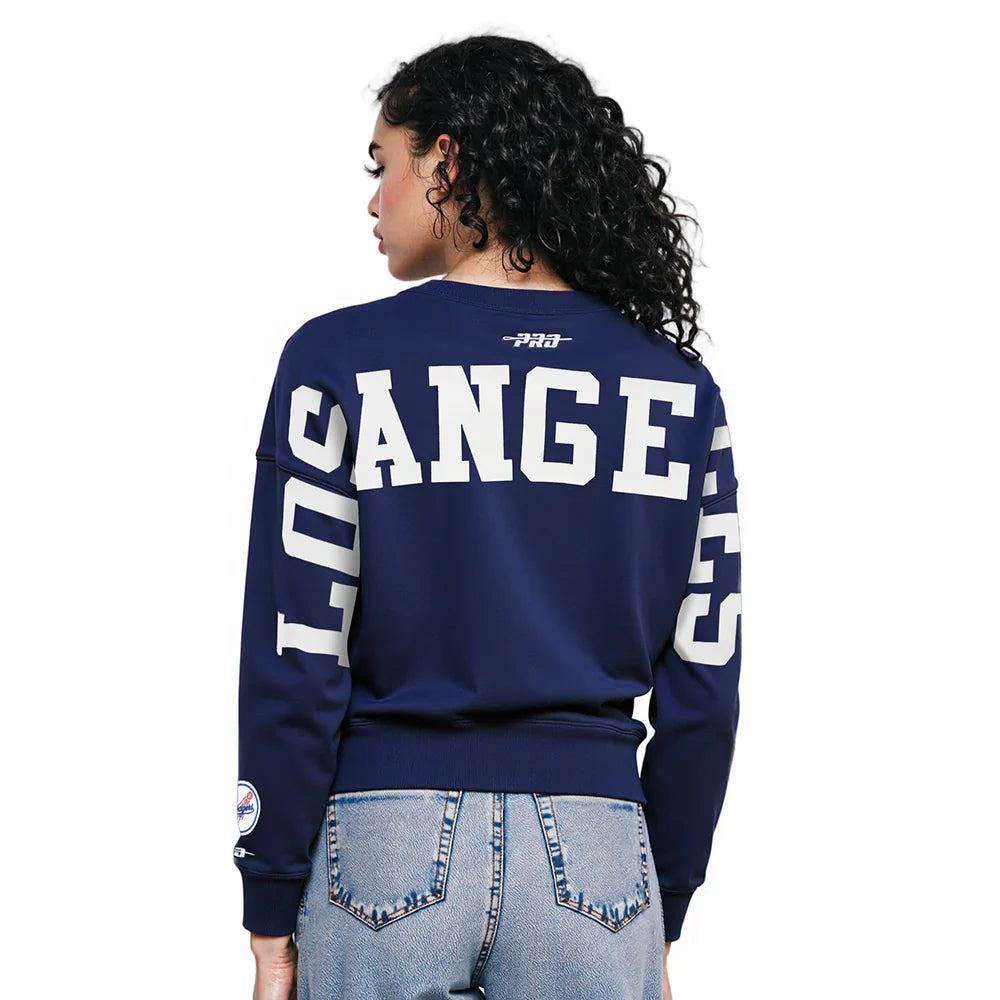Pro Standard Womens LA Dodgers Cropped Wingspan Crewneck - Midnight Navy