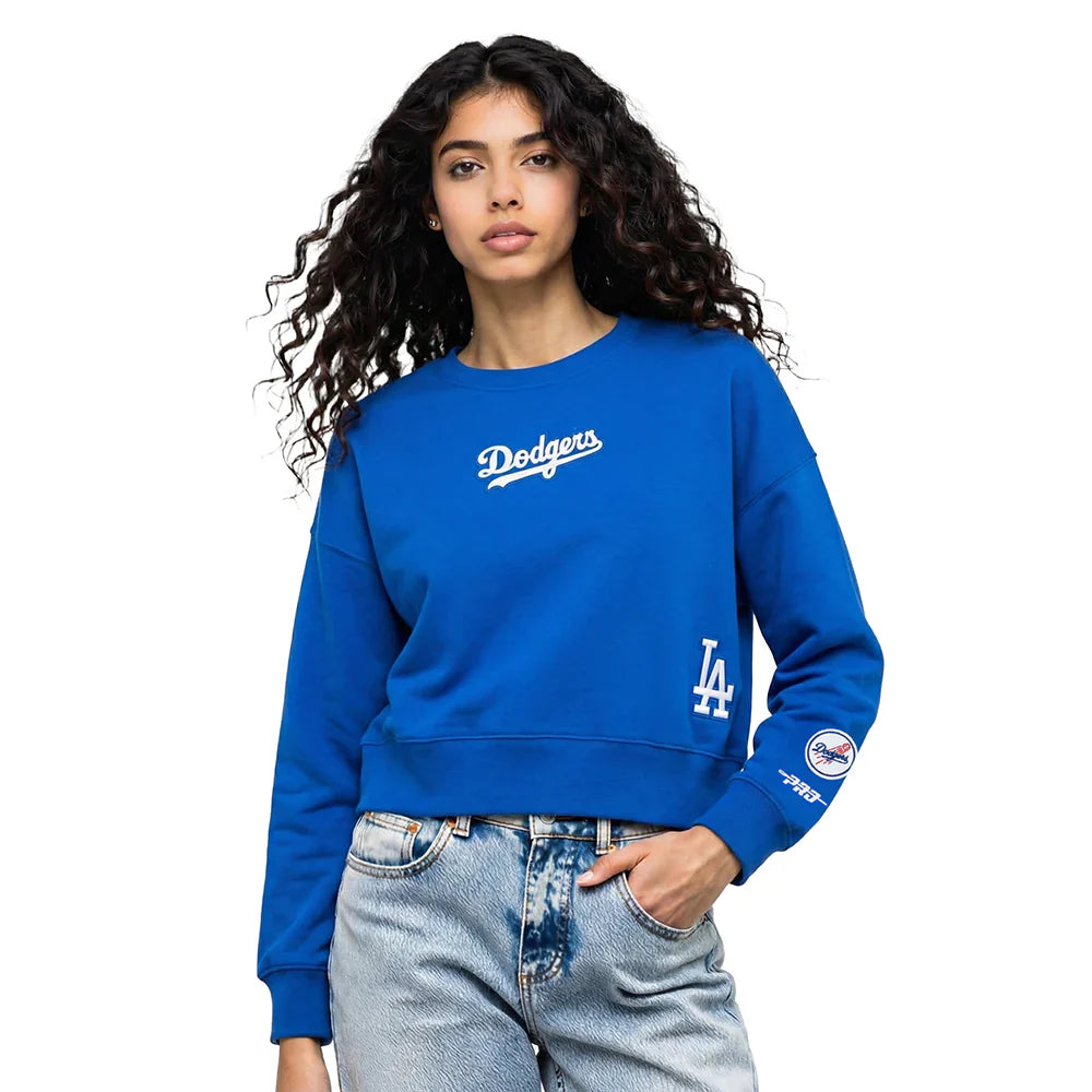 Pro Standard Womens LA Dodgers Cropped Wingspan Crewneck - Royal Blue