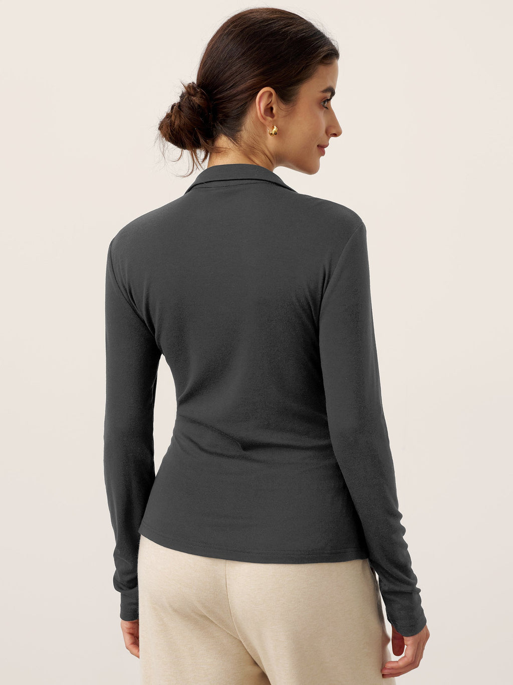 Wool Asymmetric Side Ruched Stretch Top BRIONY