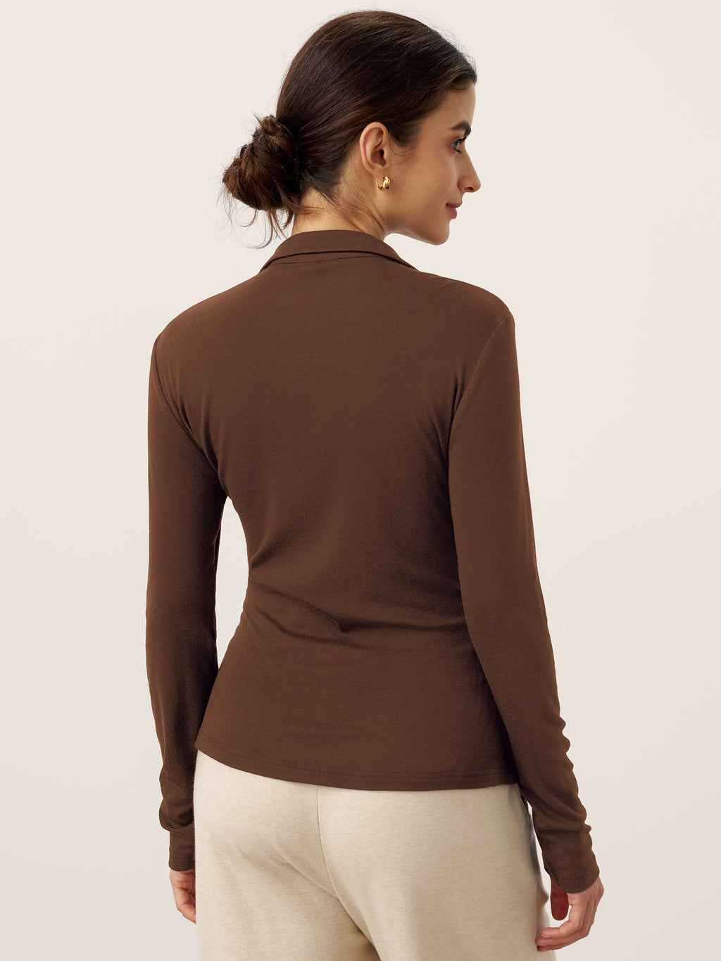 Wool Asymmetric Side Ruched Stretch Top BRIONY