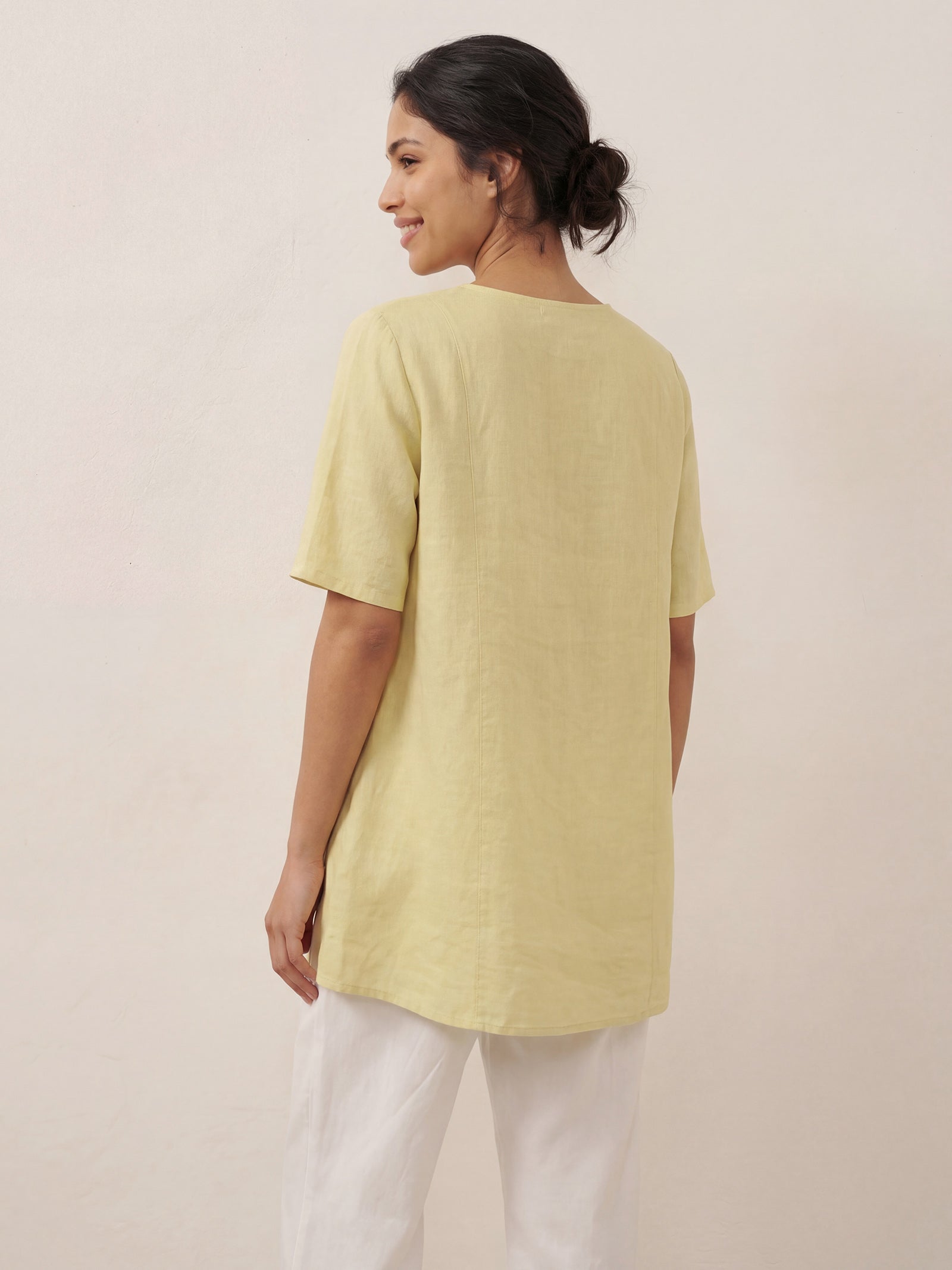 100% Linen Asymmetric Hem Long Top ISLA