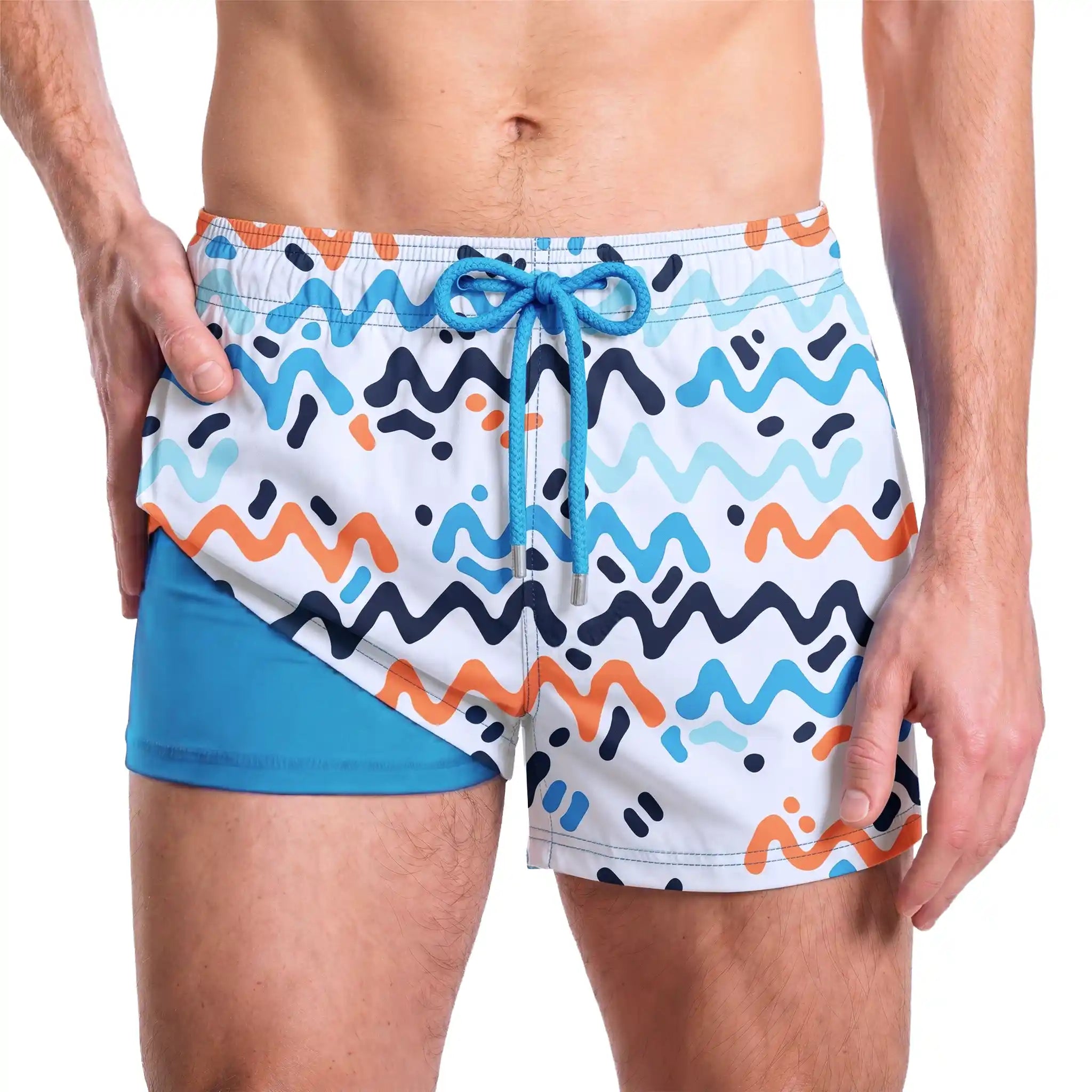 Men’s Premium Compression-Lined Hybrid Shorts – Line Rush-Ocean and Sol