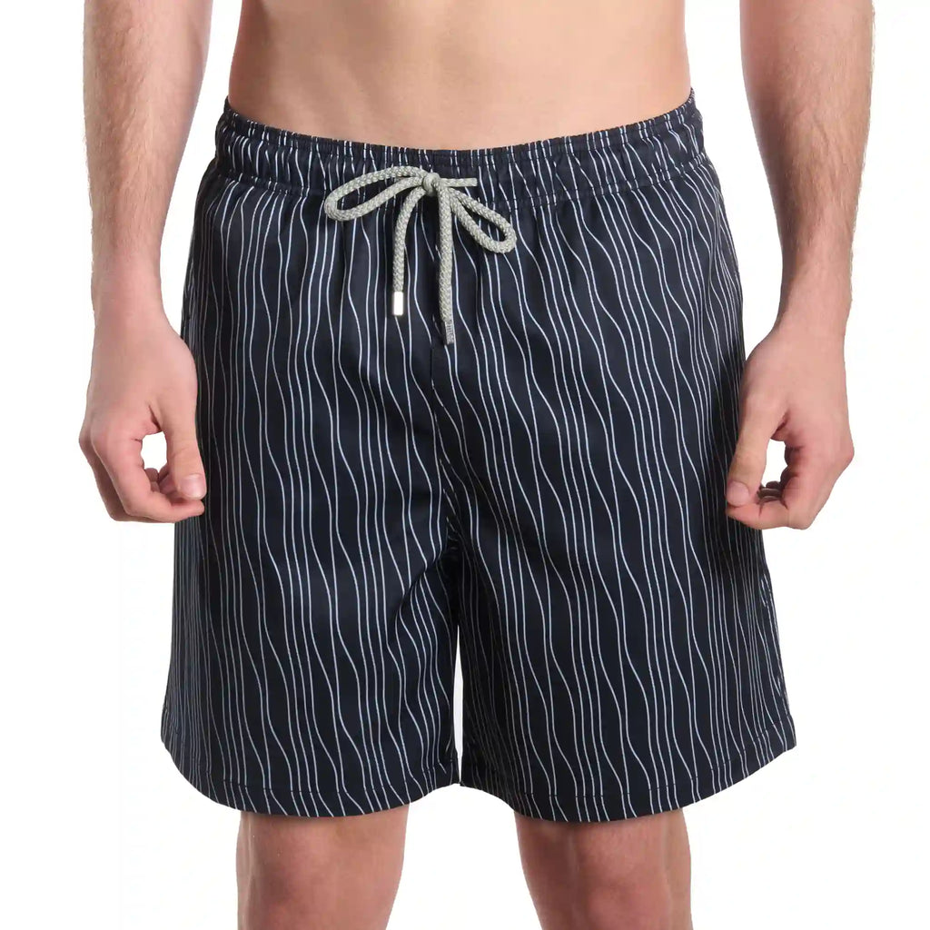 Men’s Premium Compression-Lined Hybrid Shorts – Linear Drift-Storm and Fog