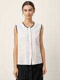 Linen-Lyocell Contrast Trim Pleated Sleeveless Top JUNIPER