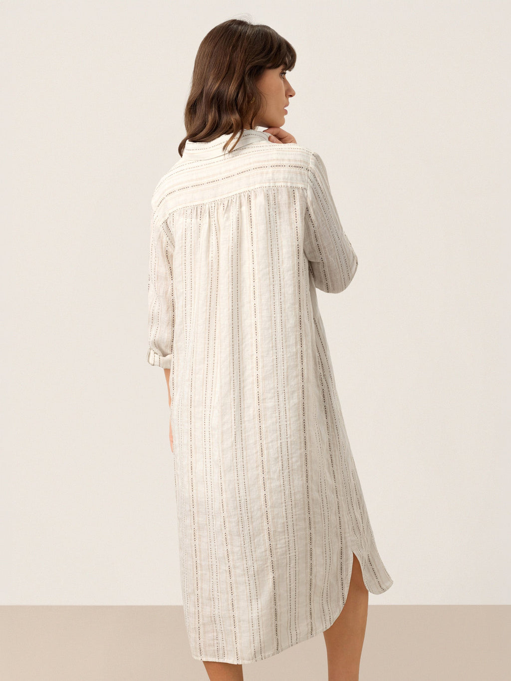 Linen Striped Tab-Sleeve Bohemia Shirt Dress BLYTHE