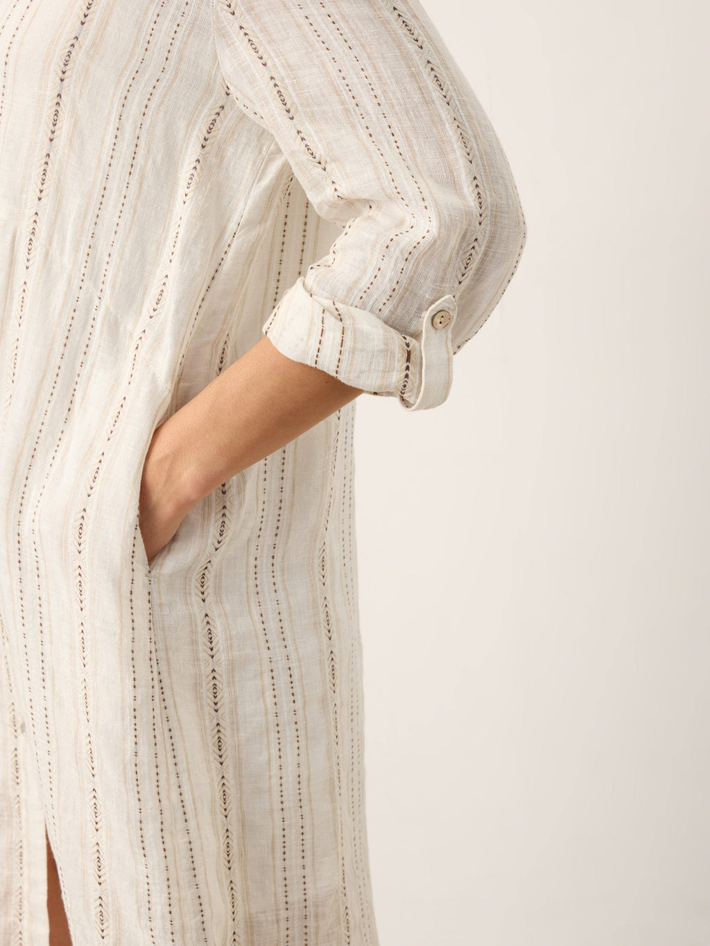 Linen Striped Tab-Sleeve Bohemia Shirt Dress BLYTHE