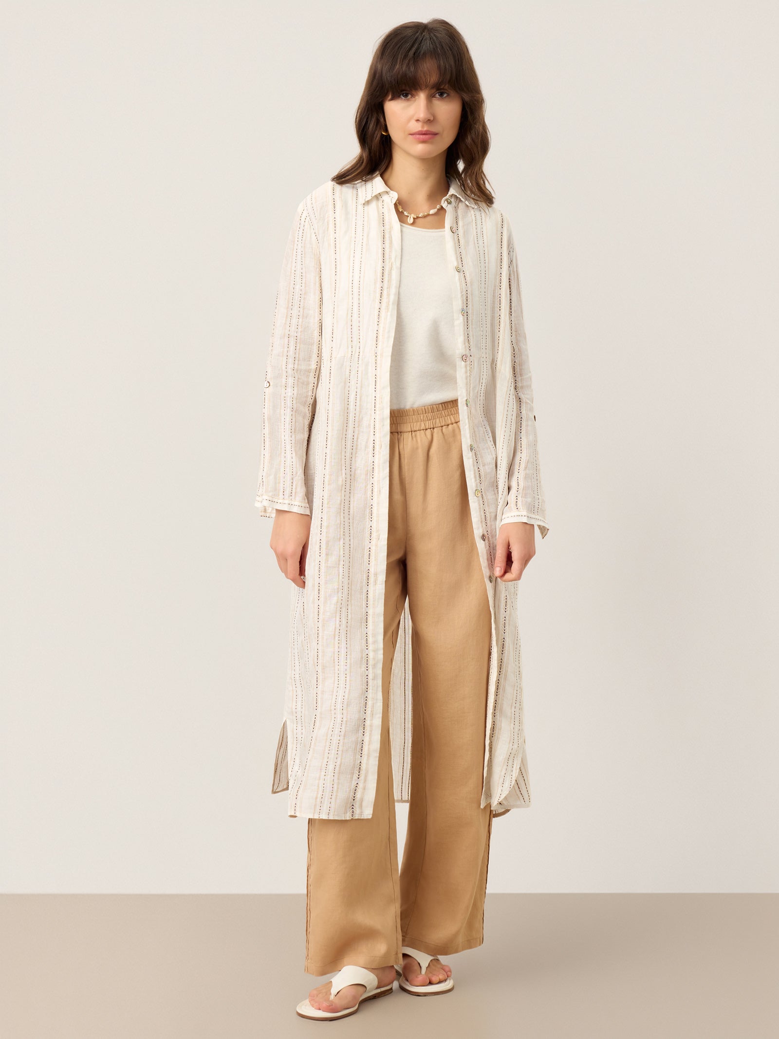 Linen Striped Tab-Sleeve Bohemia Shirt Dress BLYTHE