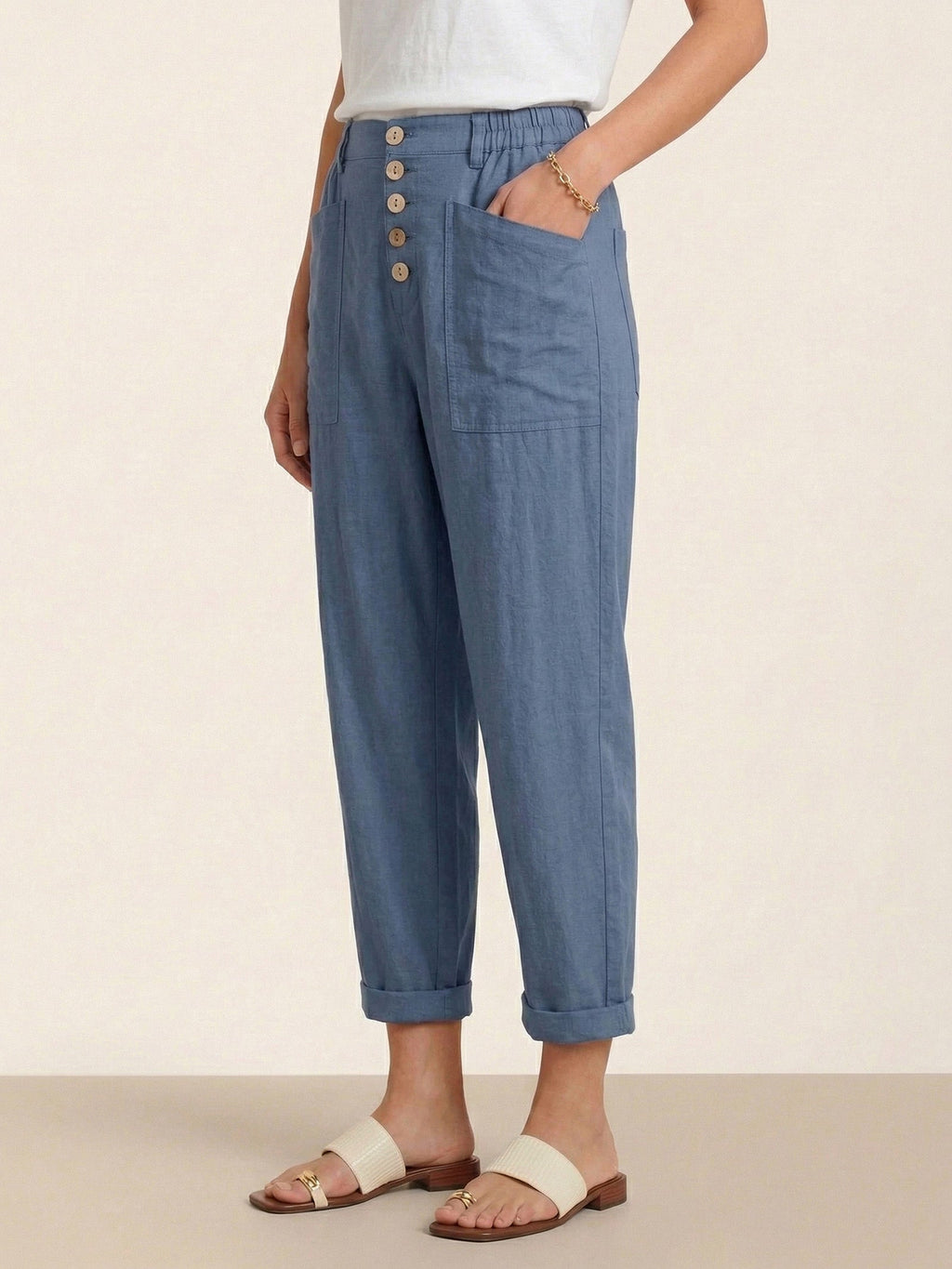 Linen Simple Button Fly Trousers HEIDI