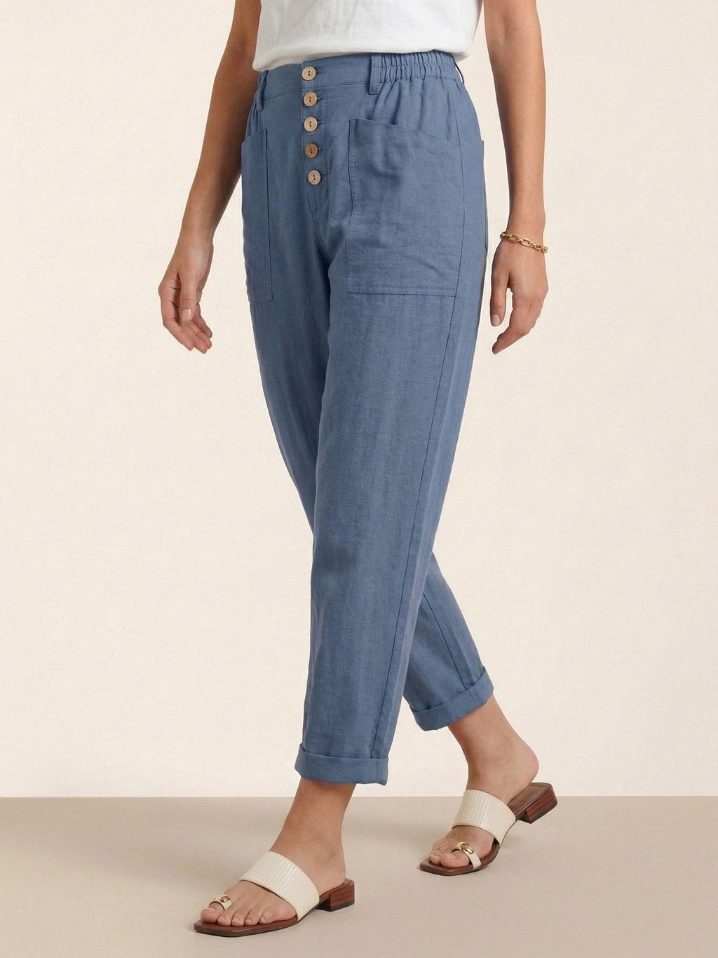 Linen Simple Button Fly Trousers HEIDI