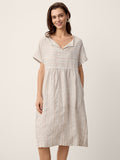 Linen Gathered-Hem Split-Neck Mini Dress SYDNEY
