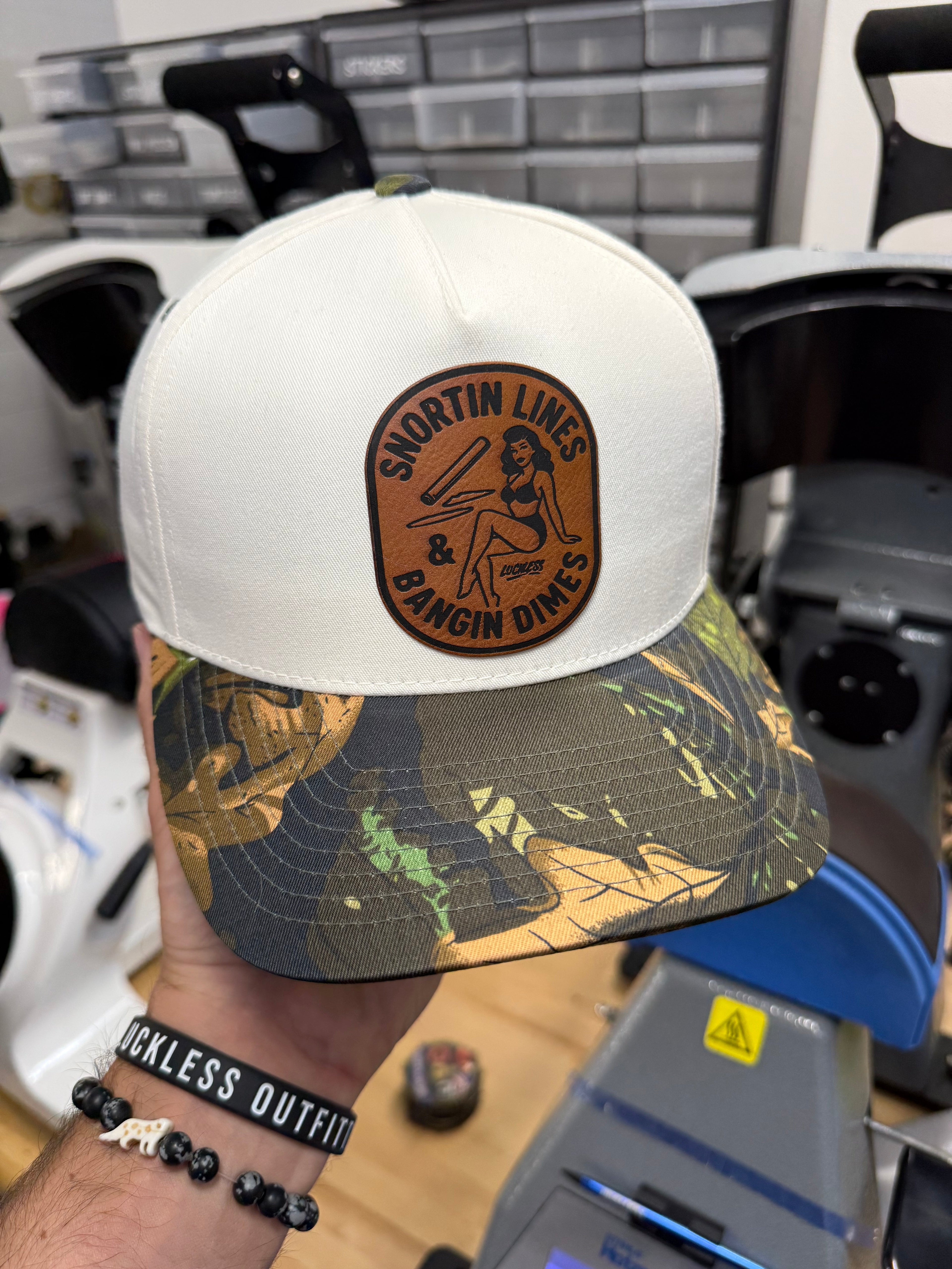 Lines & Dimes | Camo Leather Patch Snapback