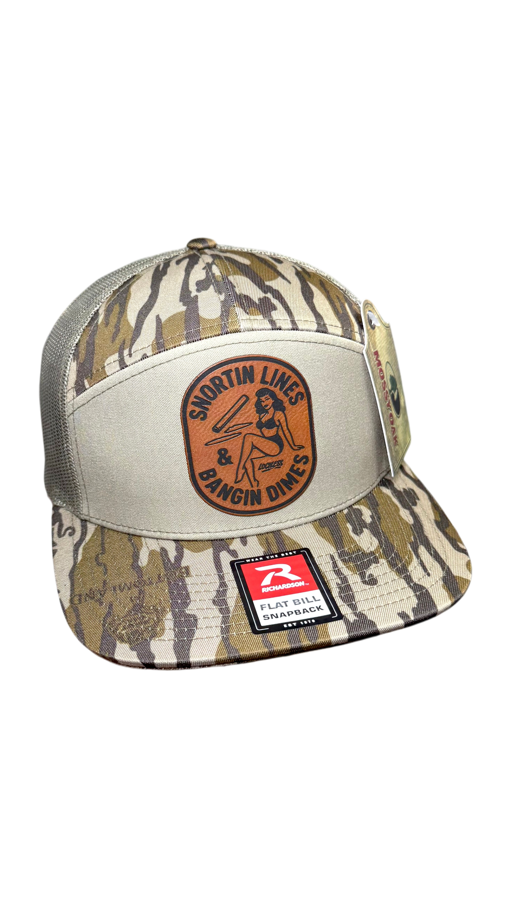 Lines and Dimes | Rawhide Leather Patch Hat Mossy Oak Camo