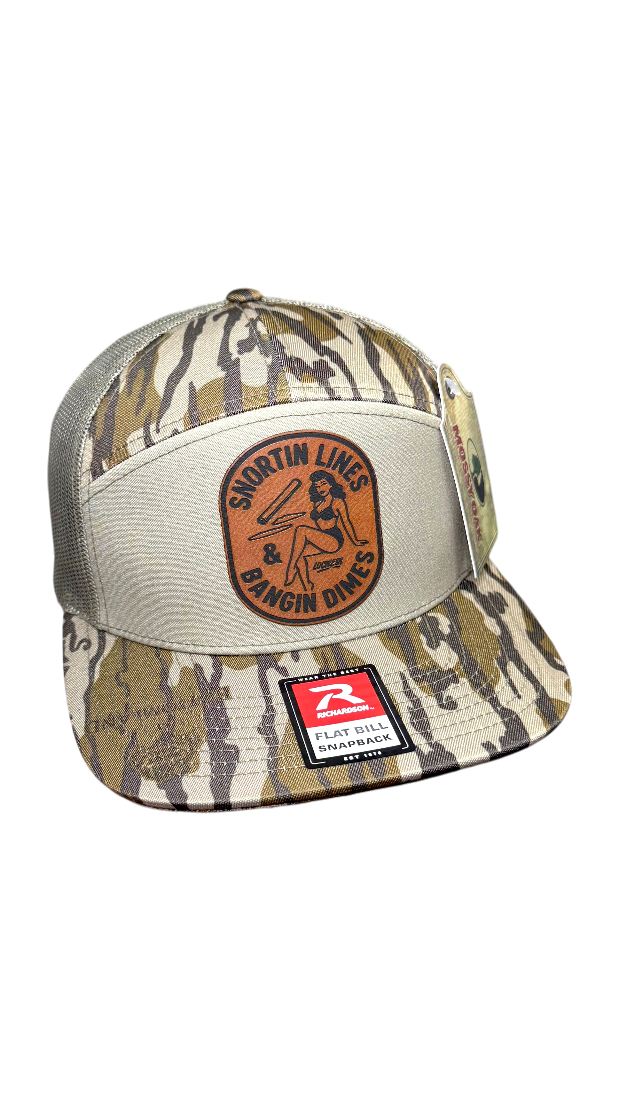 Lines and Dimes | Rawhide Leather Patch Hat Mossy Oak Camo
