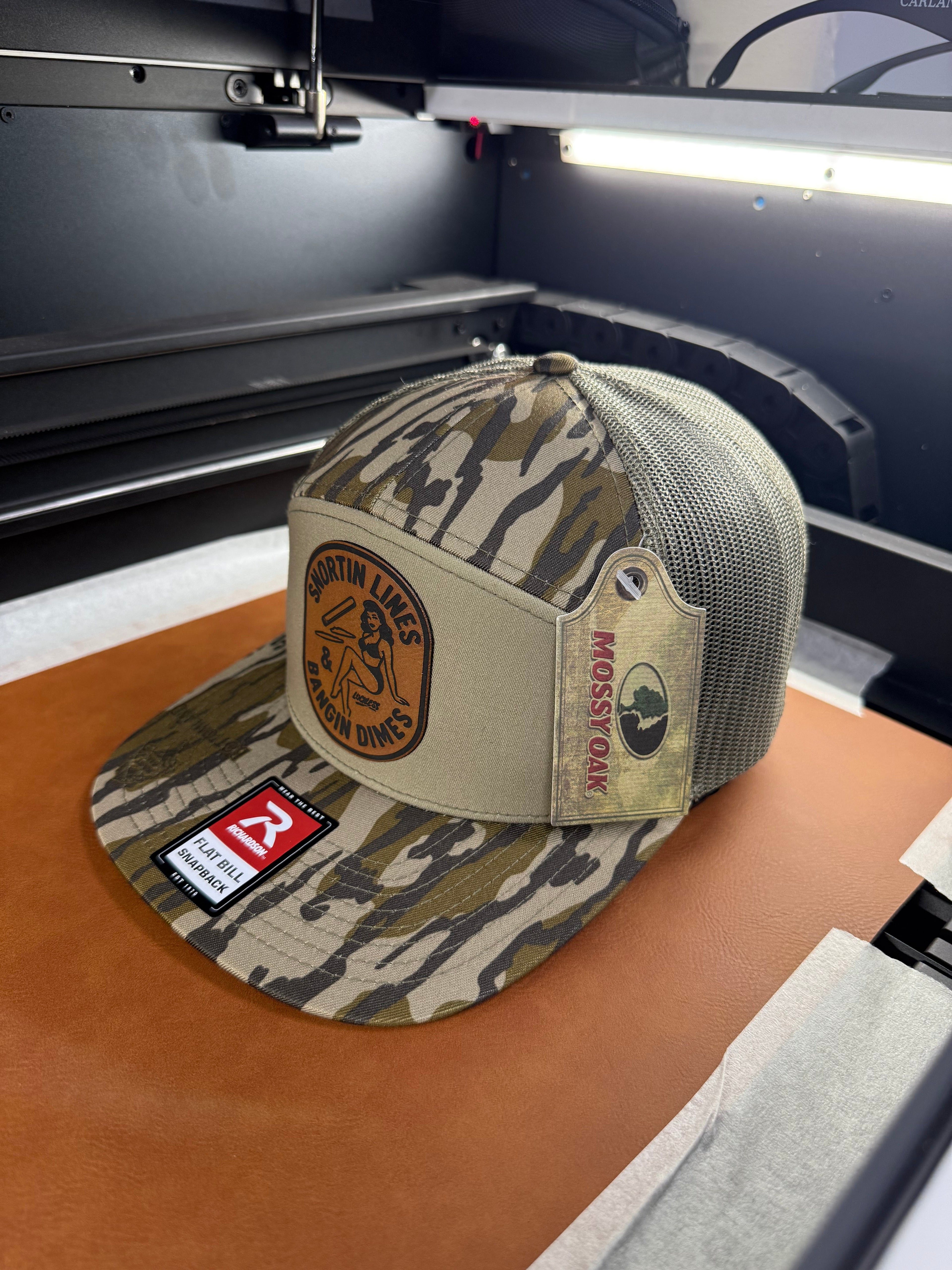 Lines and Dimes | Rawhide Leather Patch Hat Mossy Oak Camo