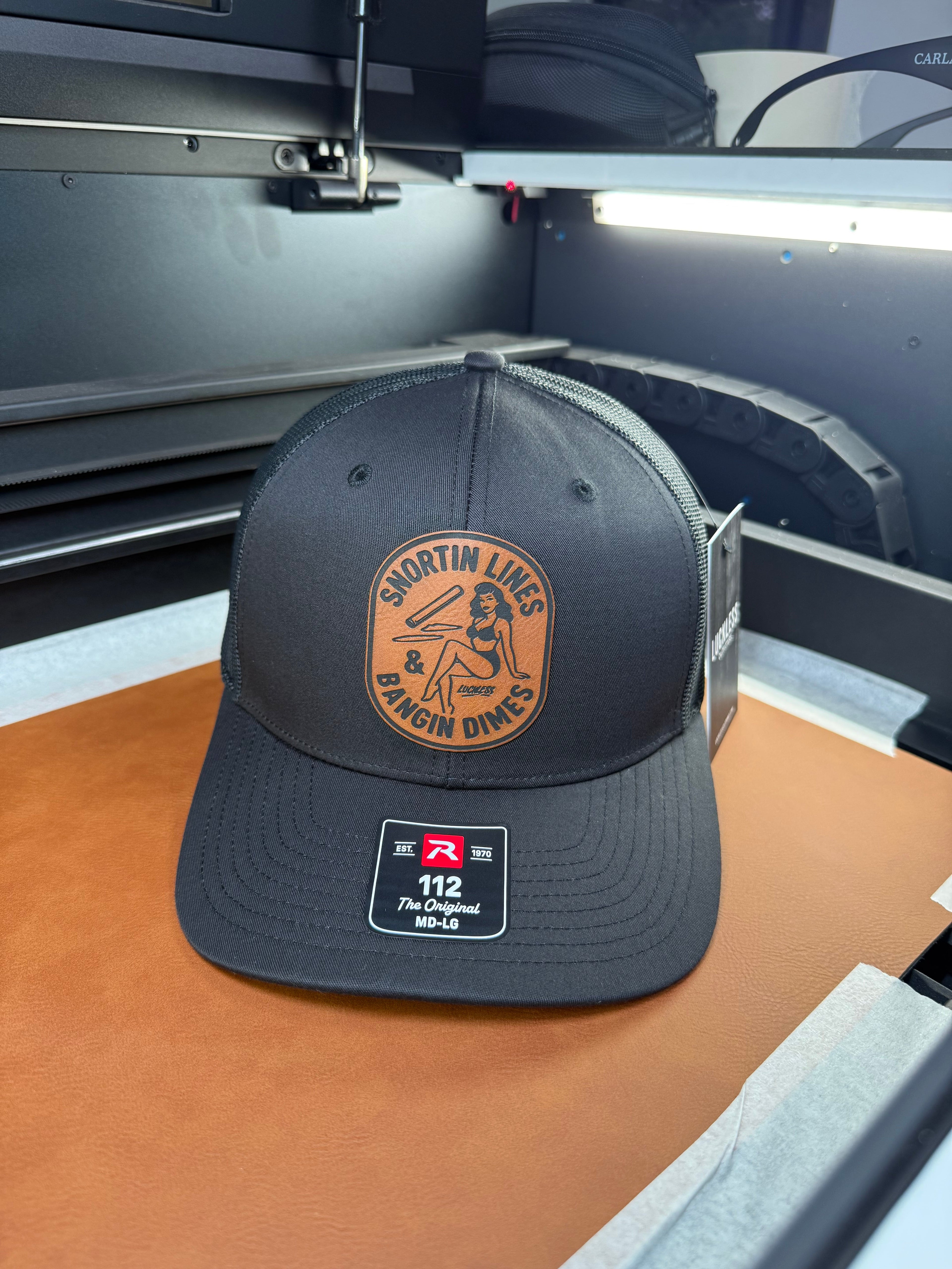 Lines and Dimes | Rawhide Leather Patch Hat Black