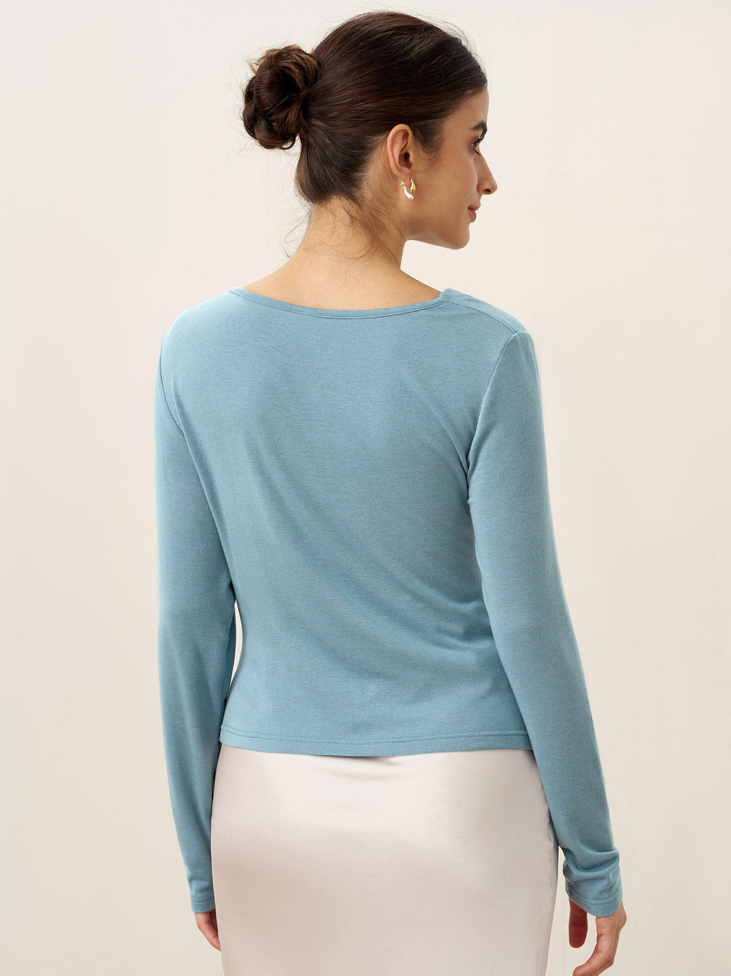 Wool Lyocell Twisted V-Neck Ruched Top NATALIE