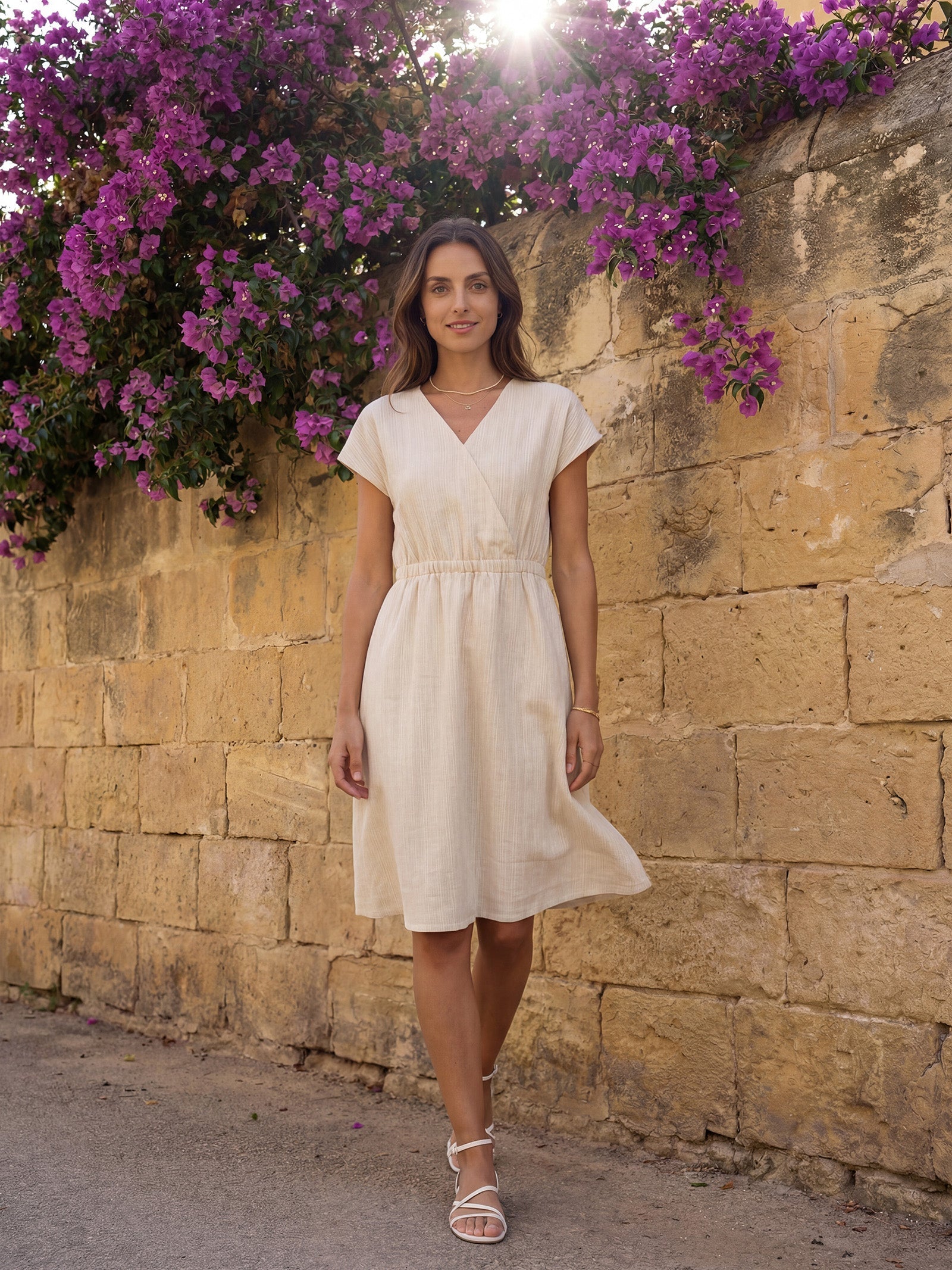 100% Linen Striped Elastic-Waist Mini Dress ARIA