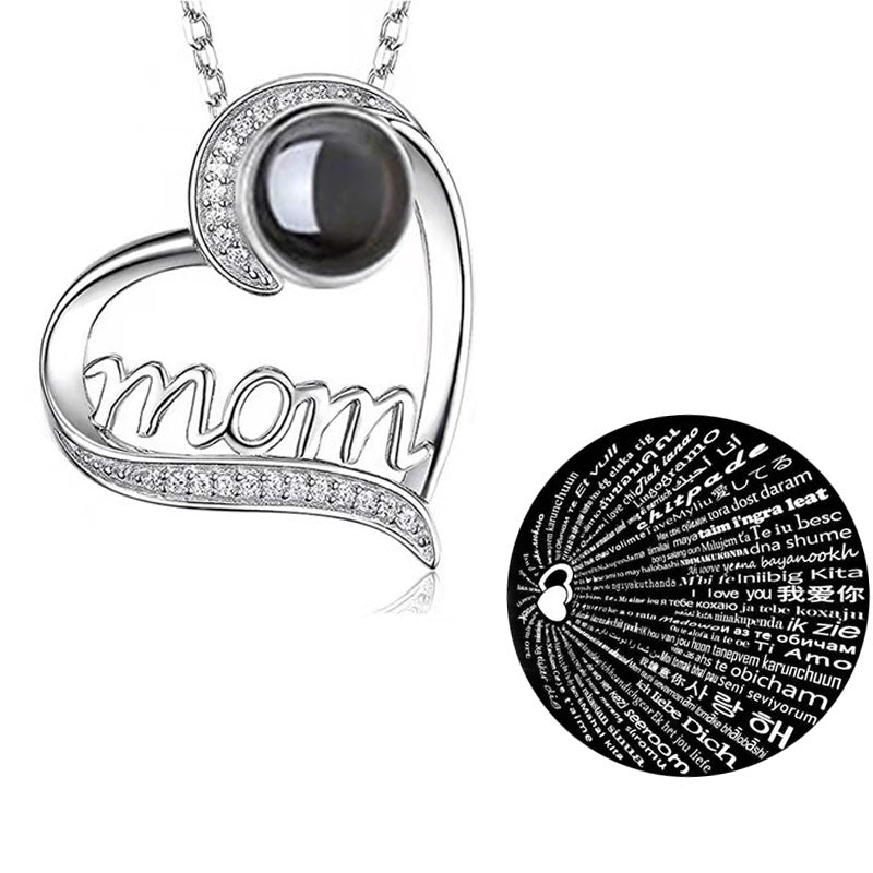 mom letter heart necklace fashion personality 100 languages projection clavicle chain mother's Day